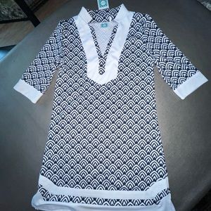 Vera Fishbaugh nautical 3/4 sleeve navy white dress NWT